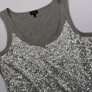 Talbots Woman Silver Sequin Sparkle Front Tank Top Gray Sleeveless Scoop Neck 1X